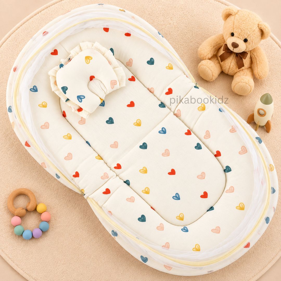 Crinkle Muslin Baby Net BED – Hearts