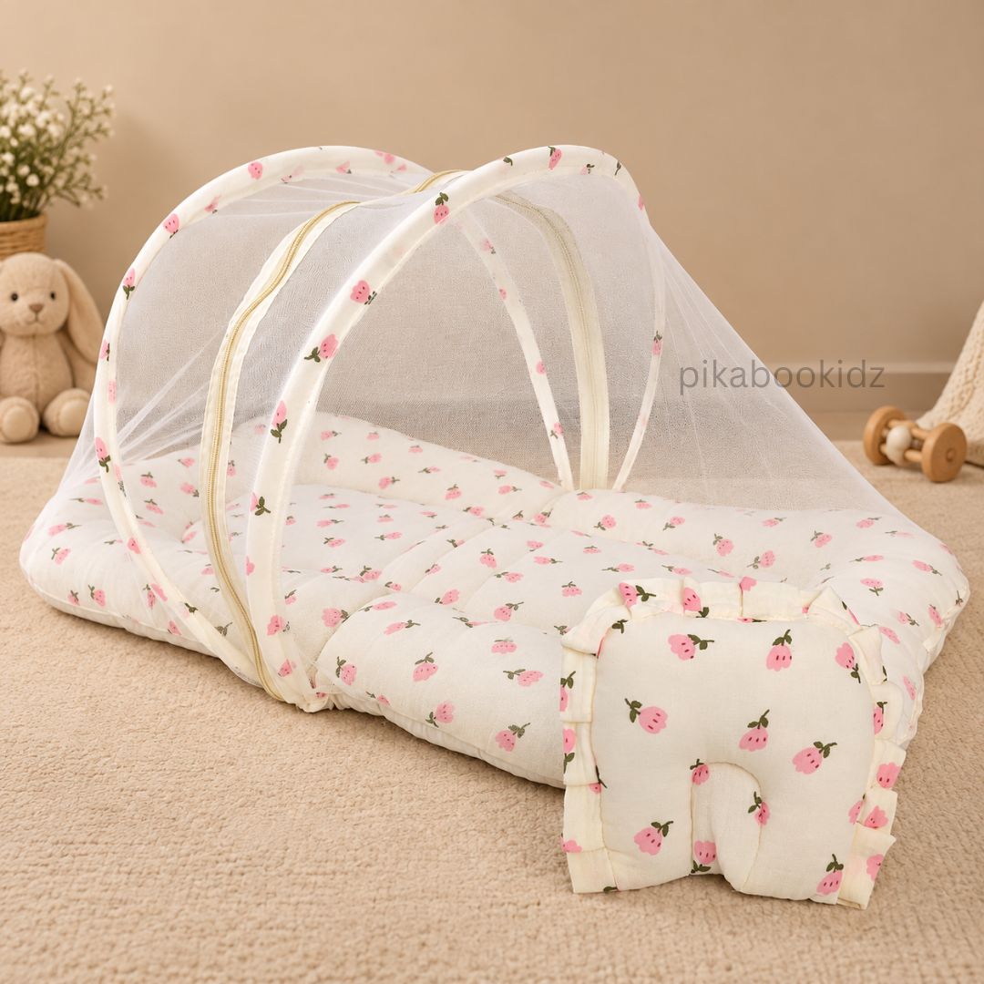 Crinkle Muslin Baby Net BED – Flowers