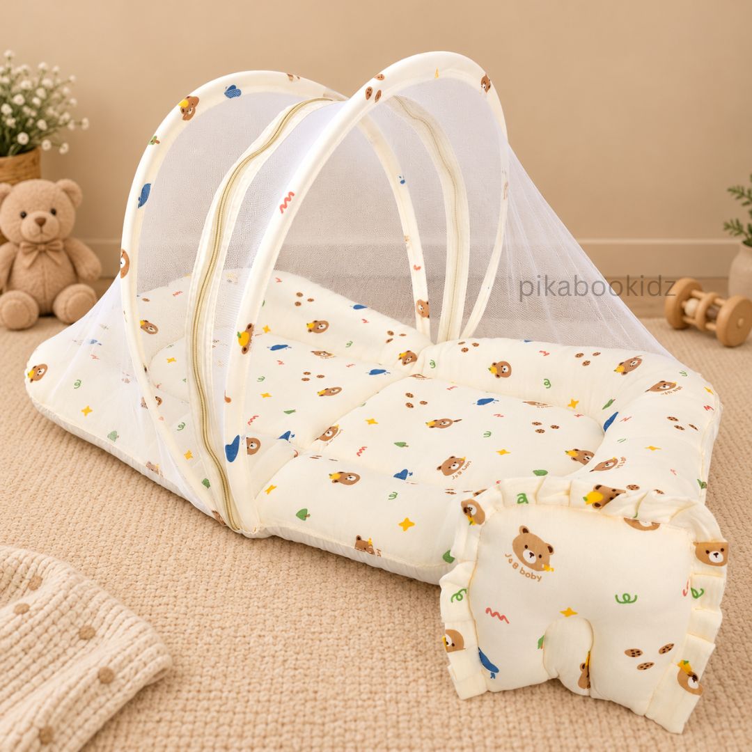 Crinkle Muslin Baby Net BED – Teddy head