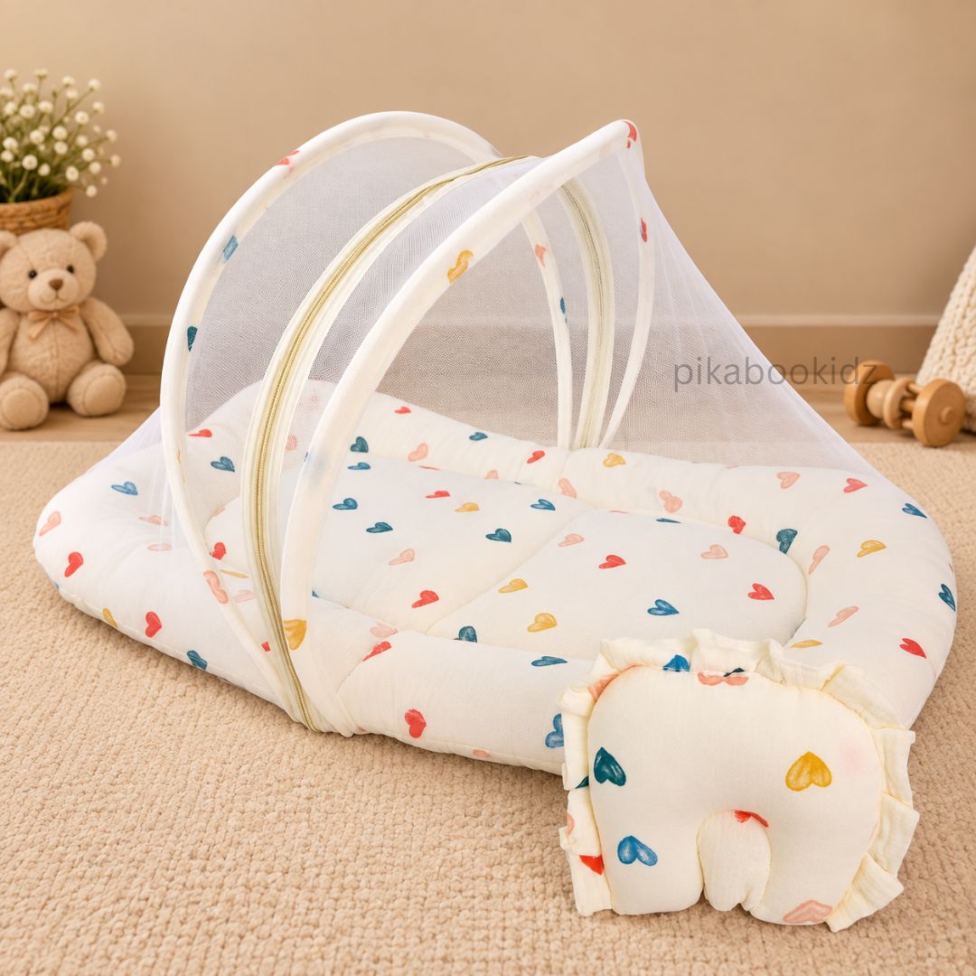Crinkle Muslin Baby Net BED – Hearts