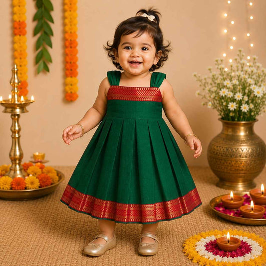 Ethnic Mangalgiri cotton Frock - Royal green