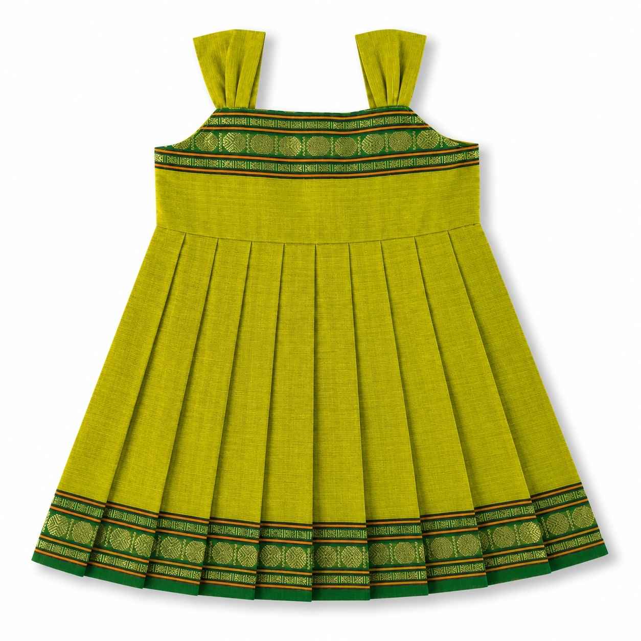 Ethnic Mangalgiri cotton Frock - Parrot Green