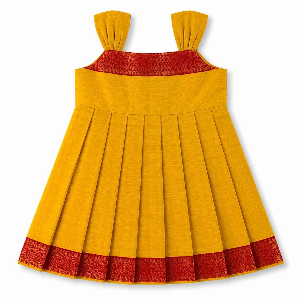 Ethnic Mangalgiri cotton Frock - enlighting Yellow