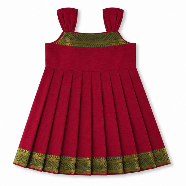 Ethnic Mangalgiri cotton Frock - Maroon - alt view