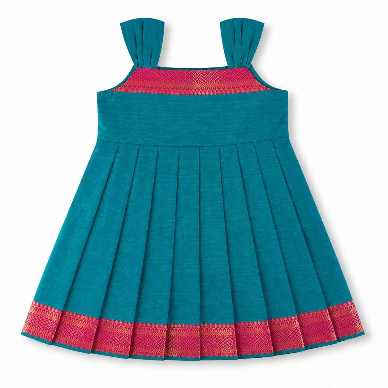 Ethnic Mangalgiri cotton Frock - Peacock Blue