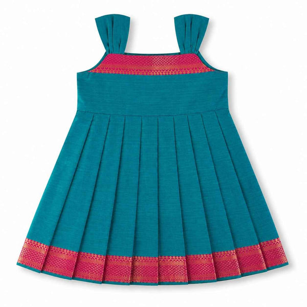 Ethnic Mangalgiri cotton Frock - Peacock Blue - alt view