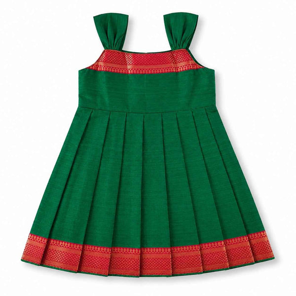 Ethnic Mangalgiri cotton Frock - Royal green - alt view