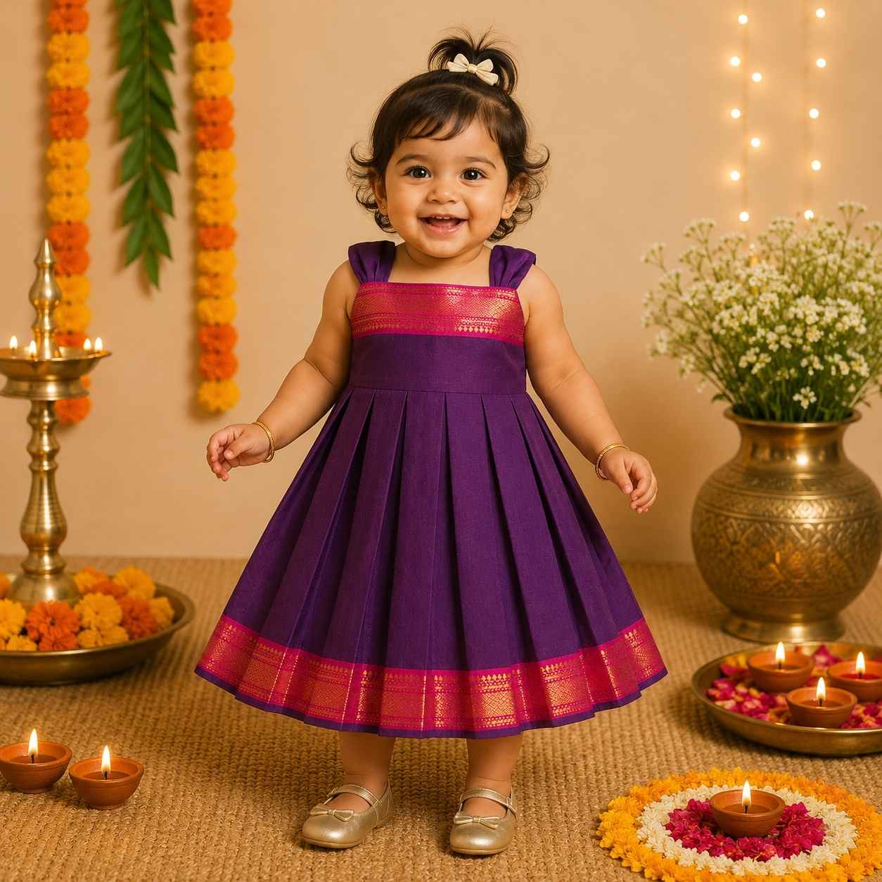 Ethnic Mangalgiri cotton Frock - Royal purple