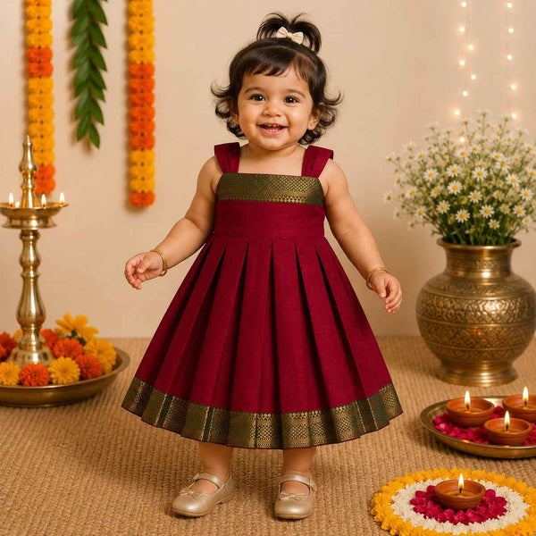 Ethnic Mangalgiri cotton Frock - Maroon