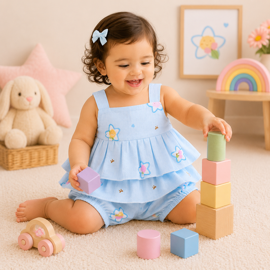 Muslin babygirl coords - Blue stars