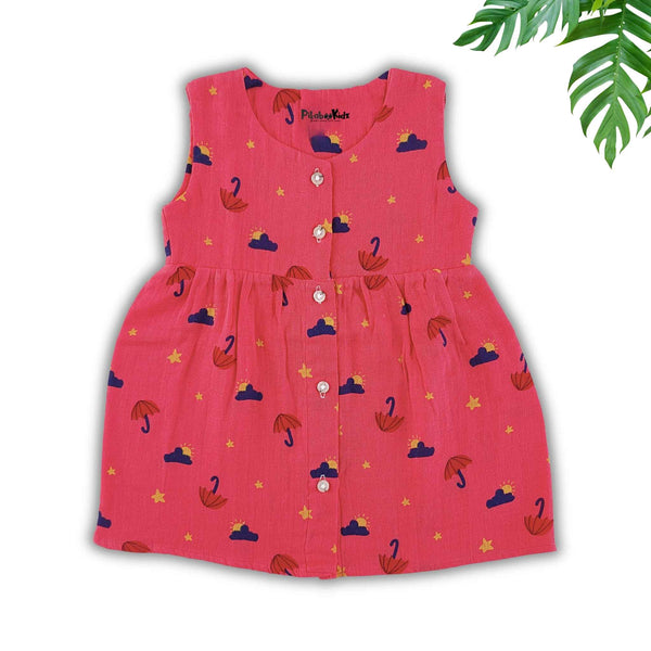 Muslin Button Sleeveless Frock - Umbrella