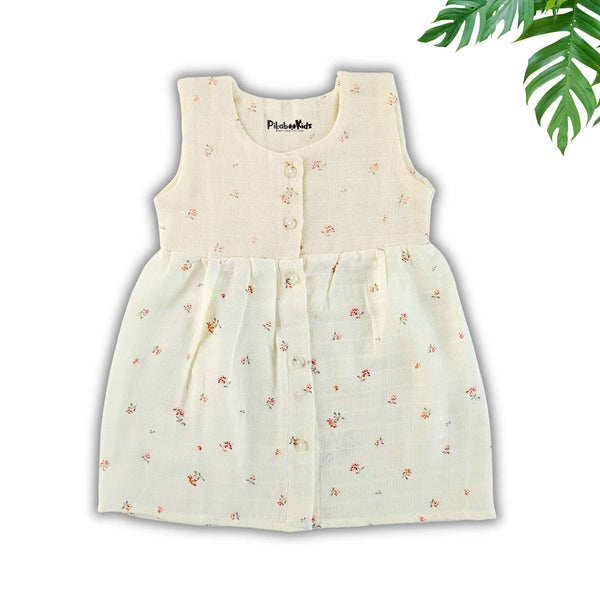 Muslin Button Sleeveless Frock - Tiny flowers