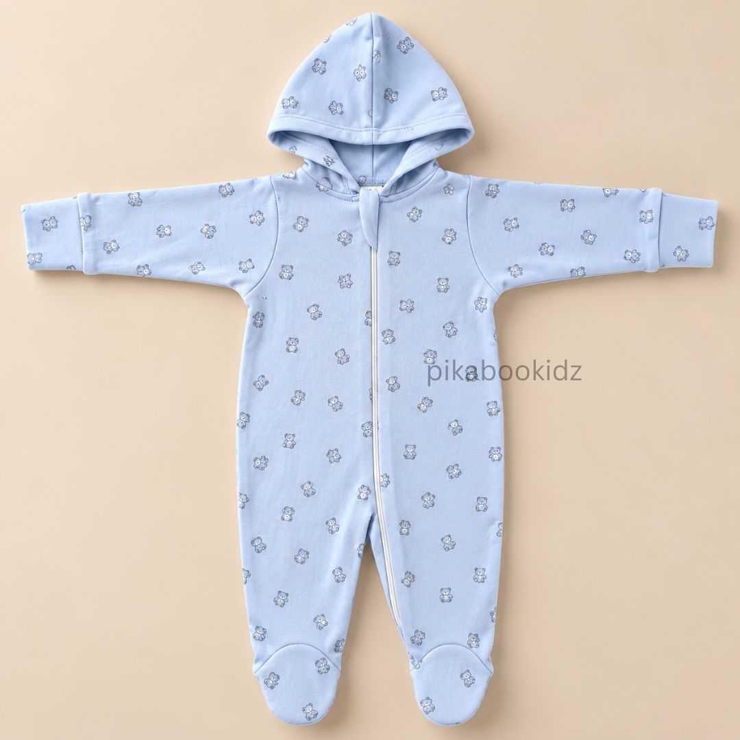 Baby Hooded Romper with Zipper l 0-3 M Pikabookidz