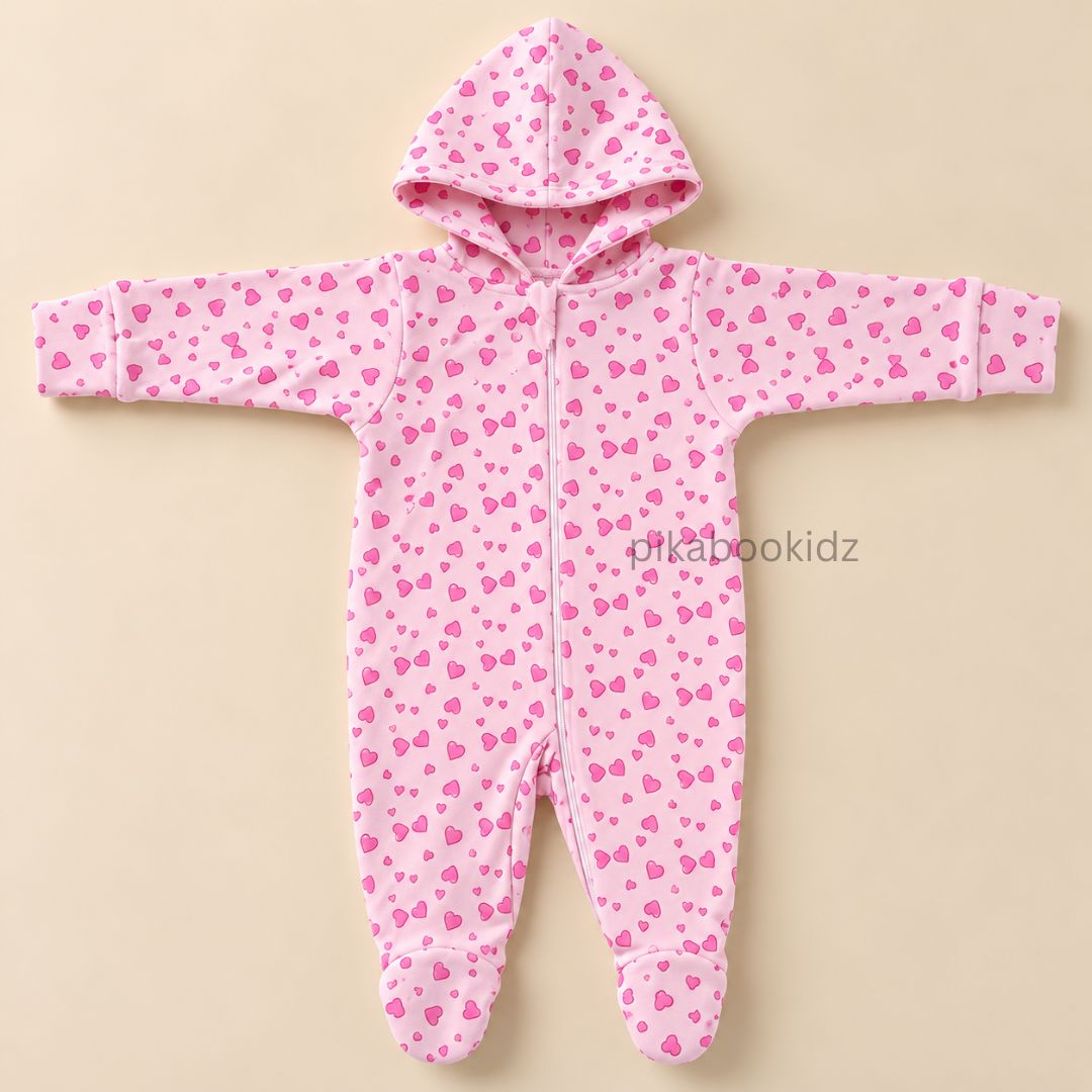 Baby Hooded Romper with Zipper l 0-3 M Pikabookidz