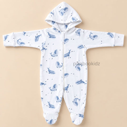 Baby Hooded Romper with Zipper l 0-3 M Pikabookidz
