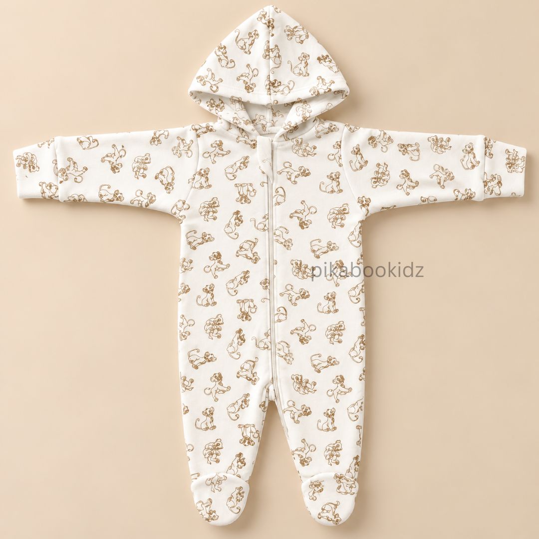 Baby Hooded Romper with Zipper l 0-3 M Pikabookidz