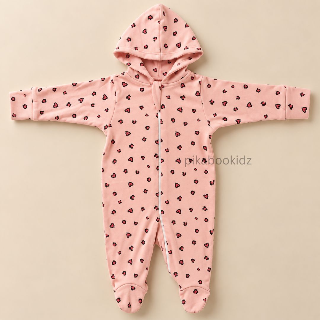 Baby Hooded Romper with Zipper l 0-3 M Pikabookidz