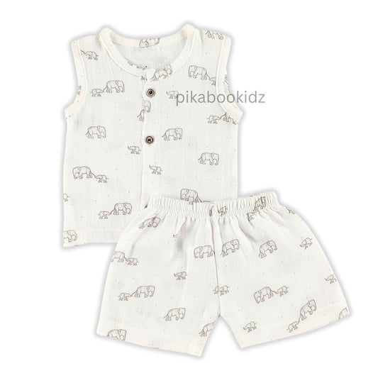 Muslin Jabla & Shorts Set 0-3 M – Elephant