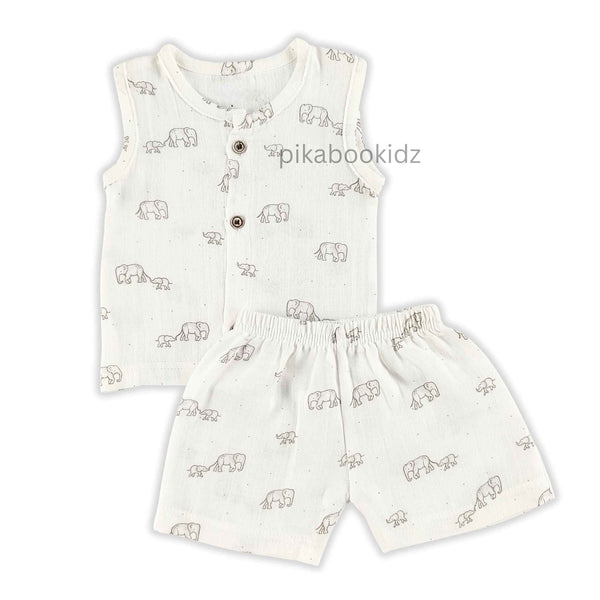 Muslin Jabla & Shorts Set 0-3 M –  Elephants