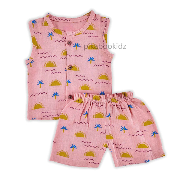 Muslin Jabla & Shorts Set 0-3 M –  Peach waves