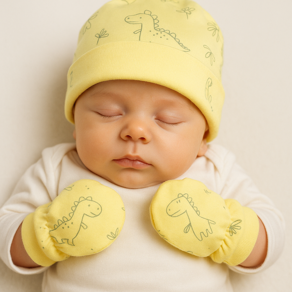 Organic cotton Cap mittens Booties – Purple Party