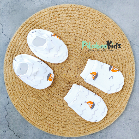 Mittens Booties Set – Boats Orange