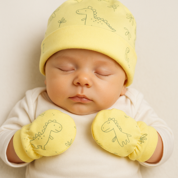 Organic cotton Cap mittens Booties – Aqua Blue - alt view