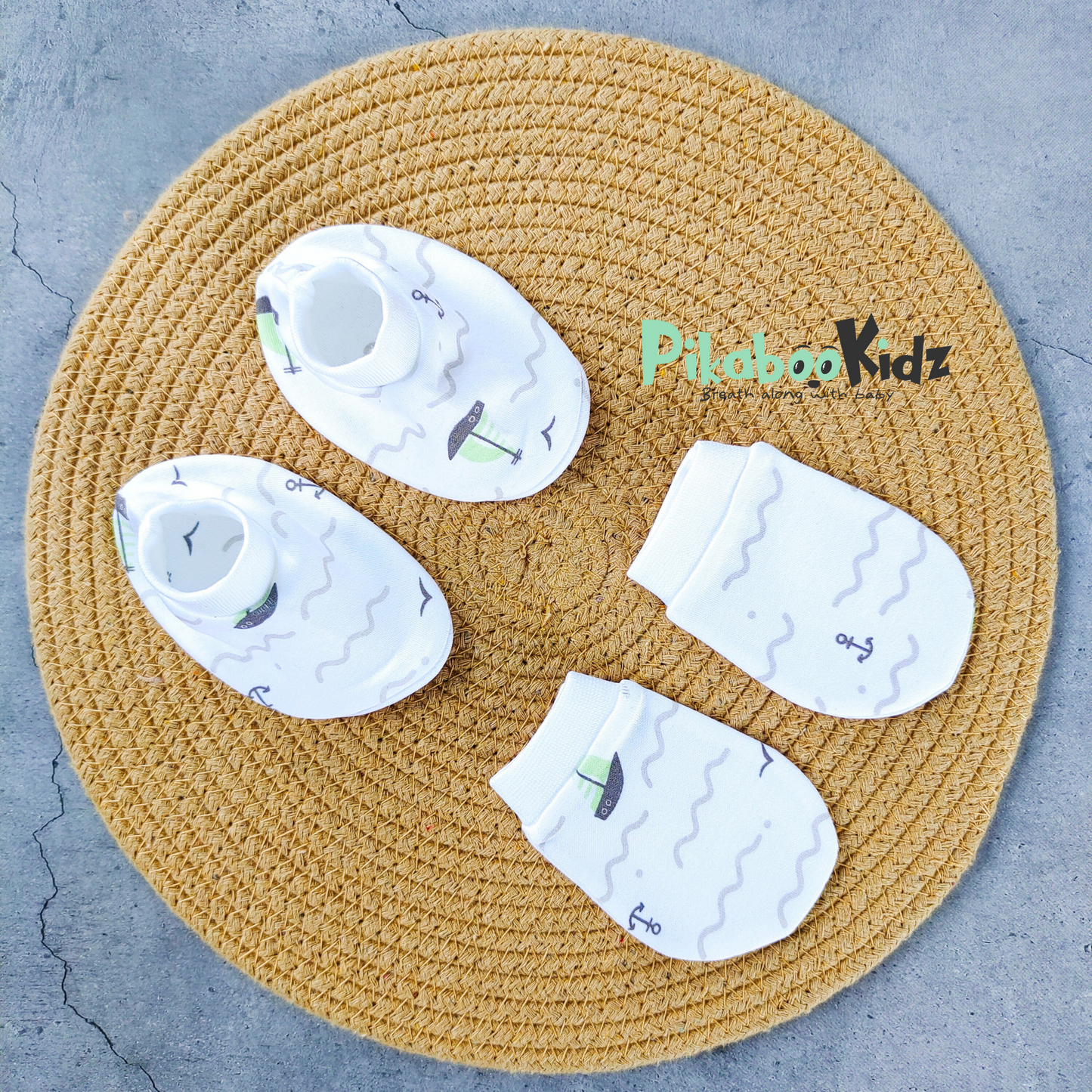Mittens Booties Set – Boats Green