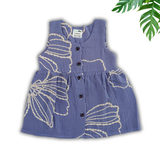 Muslin Button Frock 0-3 M – Blue