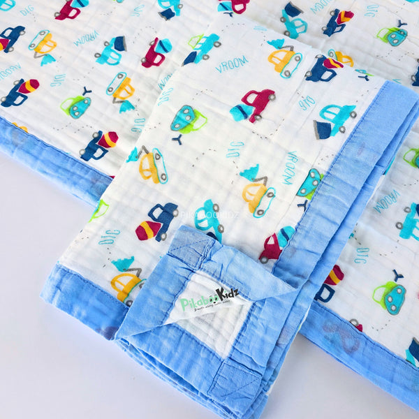 Muslin 6 layer Receiving Blanket - Blue Vehicles