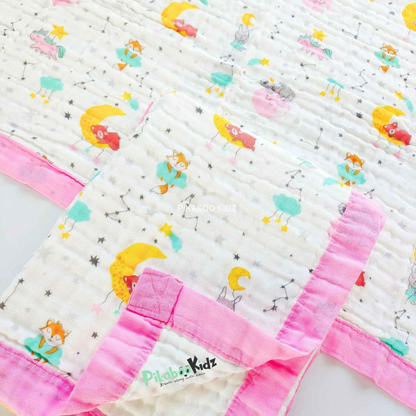 Muslin 6 layer Receiving Blanket - Teddy in Moon