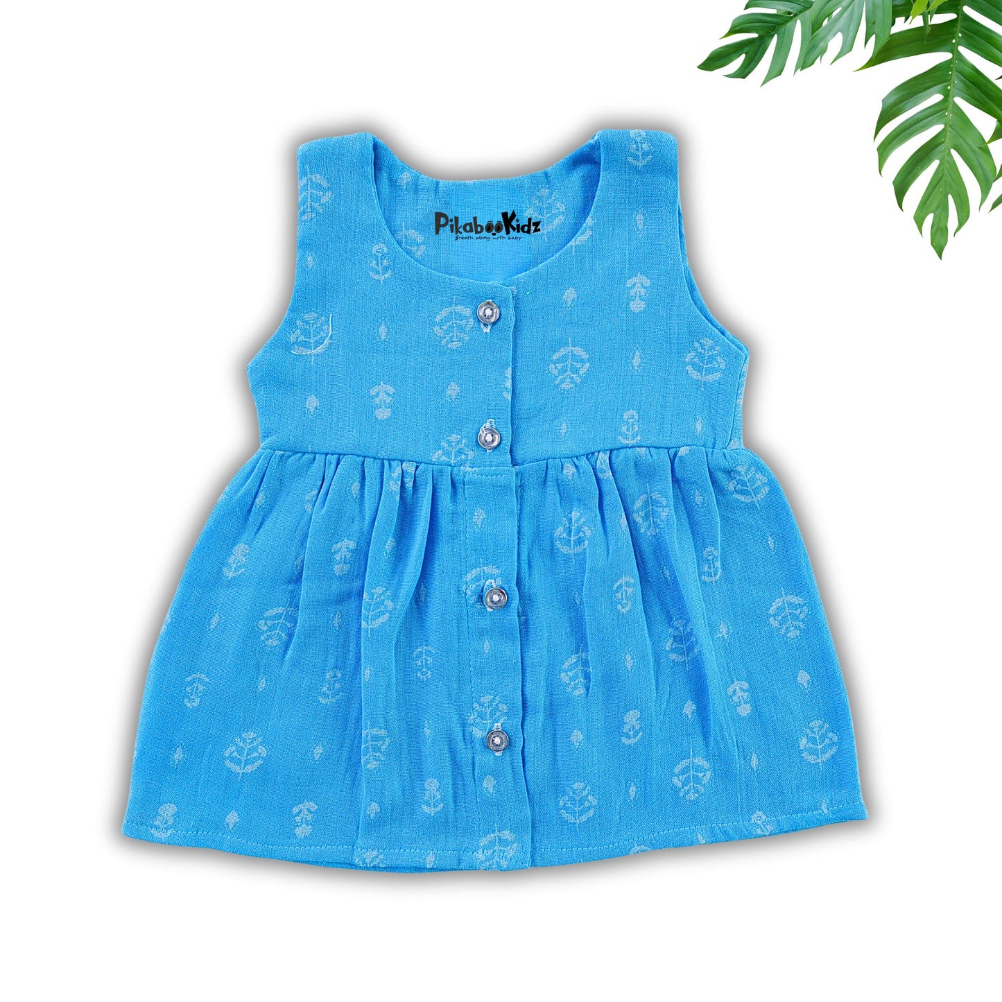 Muslin Button Sleeveless Frock - Blue