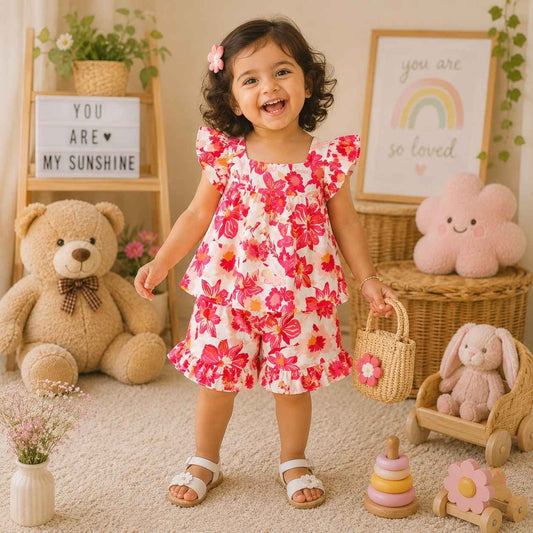Muslin babygirl coords - Red floral