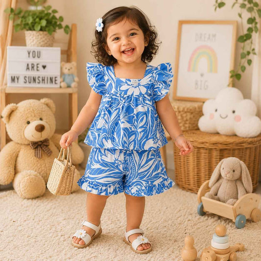 Muslin babygirl coords - Blue florals