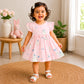 Muslin sleeve frock with bow & backtie - Happy