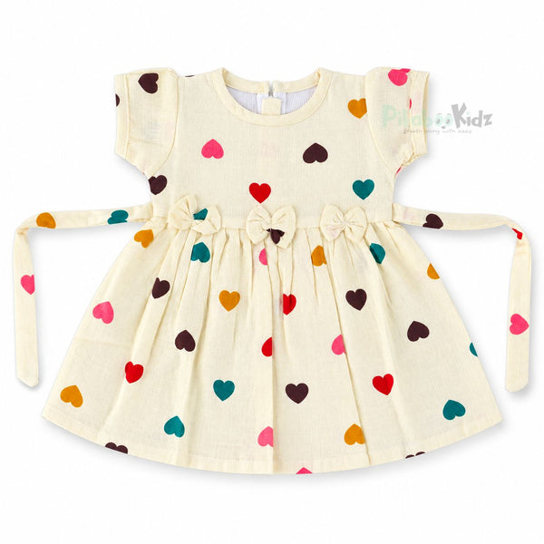 Muslin sleeve frock with bow & backtie - Hearts - alt view