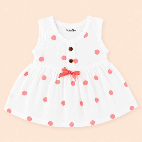 Muslin Button Frock with bow -  Polka dots - alt view