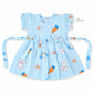 Muslin sleeve frock with bow & backtie - blue rainbows