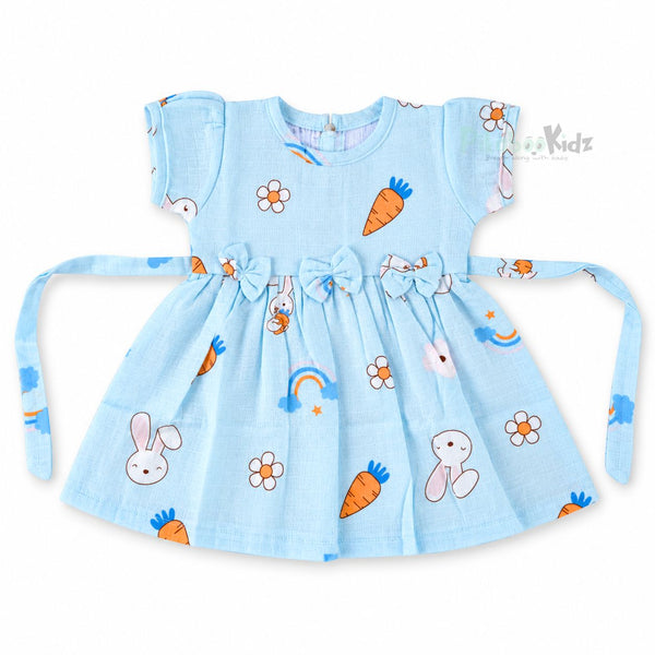Muslin sleeve frock with bow & backtie - blue rainbows - alt view