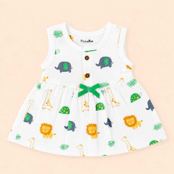 Muslin Button Frock with bow - Animals - alt view