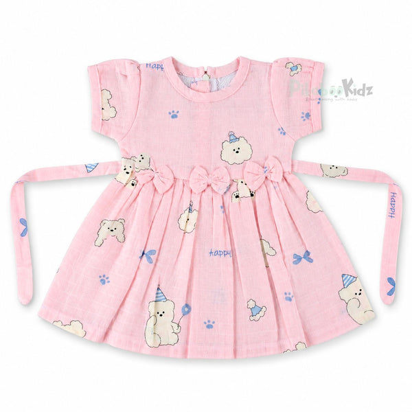 Muslin sleeve frock with bow & backtie - Happy - alt view