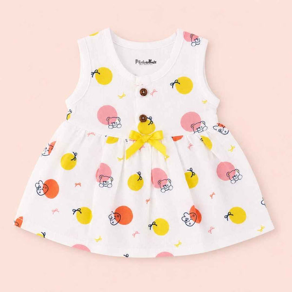 Muslin Button Frock with bow - Teddy - alt view