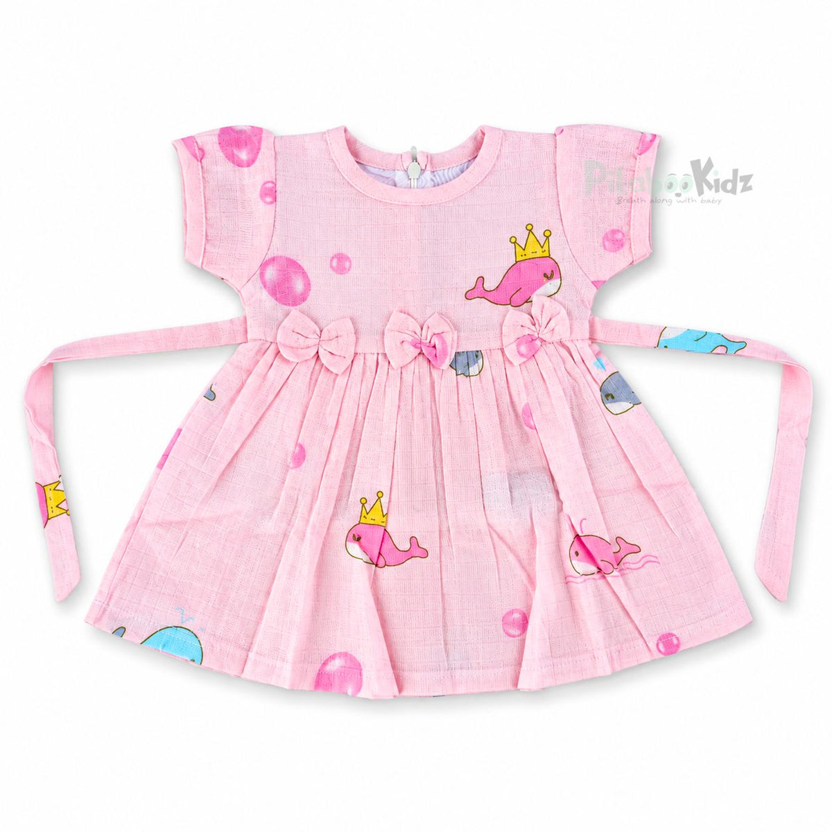 Muslin sleeve frock with bow & backtie - Princess whale