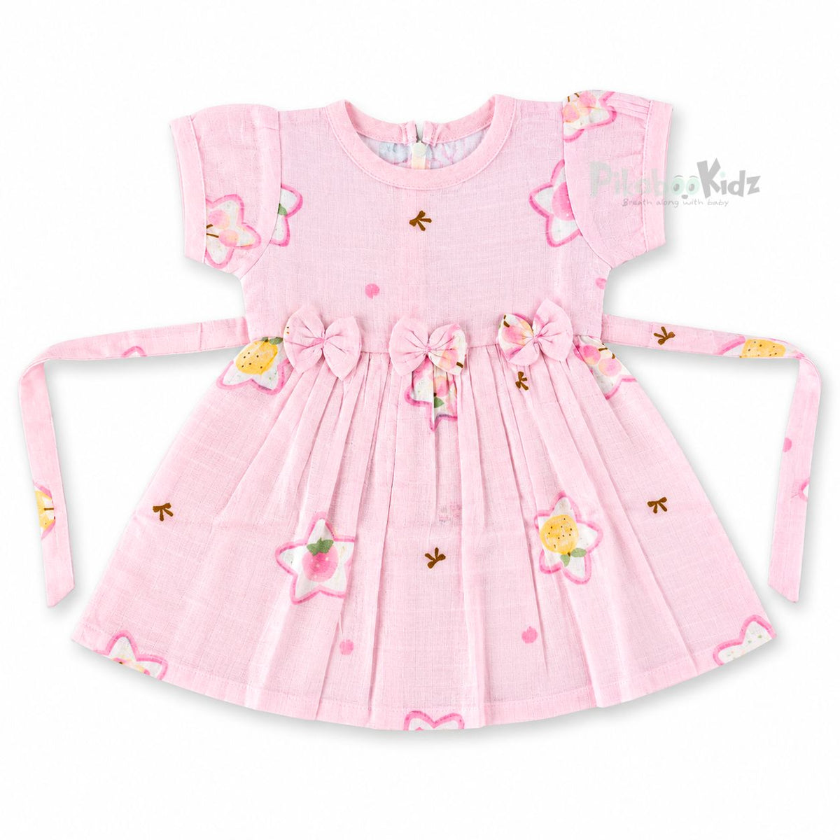 Muslin sleeve frock with bow & backtie - Stars