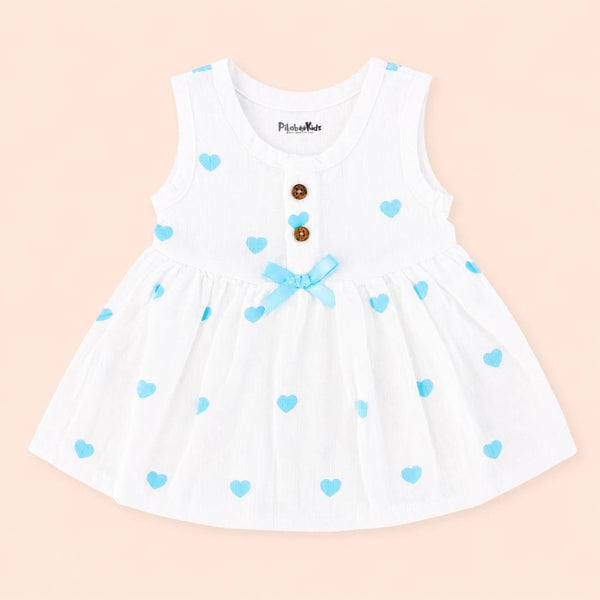 Muslin Button Frock with bow - Hearts - alt view