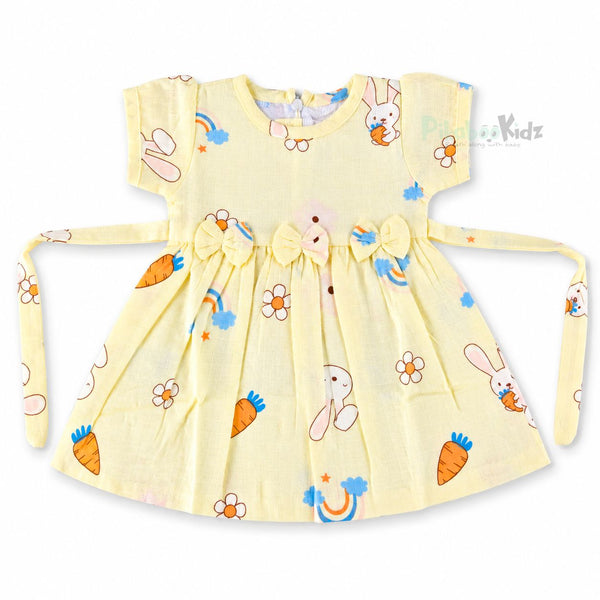Muslin sleeve frock with bow & backtie - Yellow rainbows - alt view