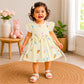 Muslin sleeve frock with bow & backtie - Yellow rainbows