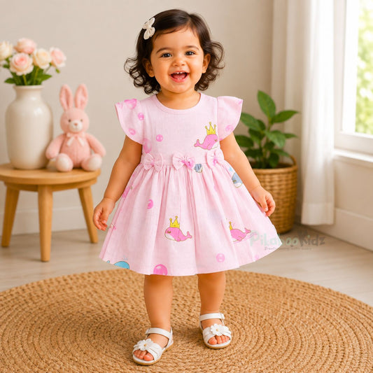 Muslin sleeve frock with bow & backtie - Princess whale