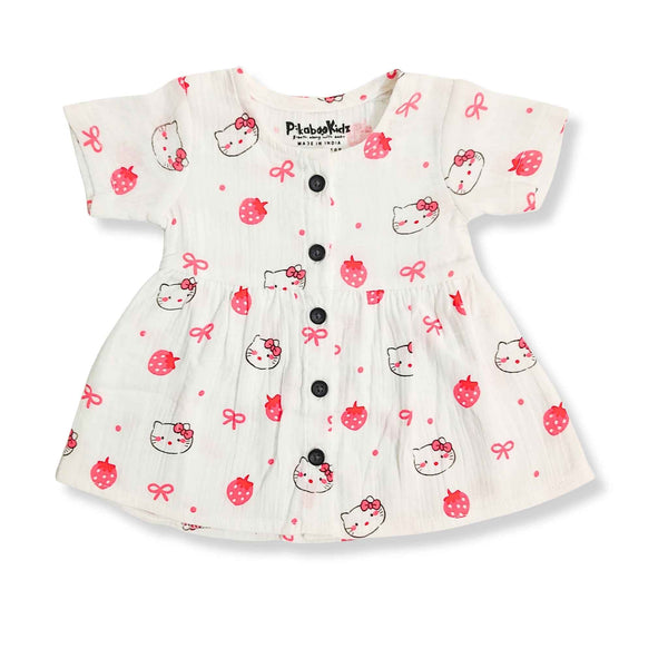 Muslin Button Sleeve Frock - Kitty