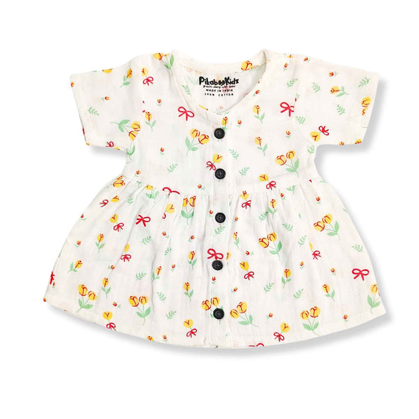 Muslin Button Sleeve Frock - Tulip